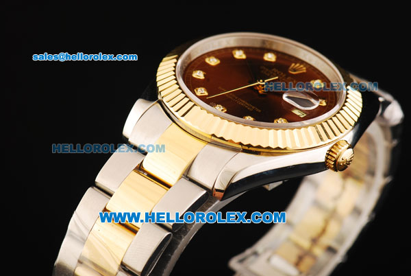 Rolex Datejust II Oyster Perpetual Automatic Movement Brown Dial with Diamond Markers and Gold Bezel-Two Tone Strap - Click Image to Close